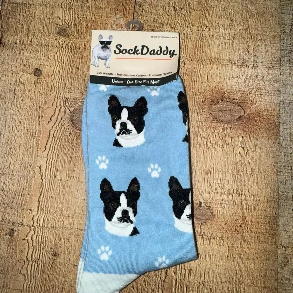 E&S PETS Boston Terrier Sock Daddy, Light Blue, one size New with tags